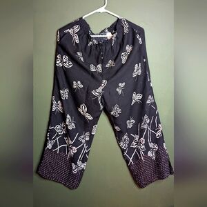 Vintage What If? Size S 100% Silk Cropped Wide Leg Pants POCKETS 90s Y2K Stretch